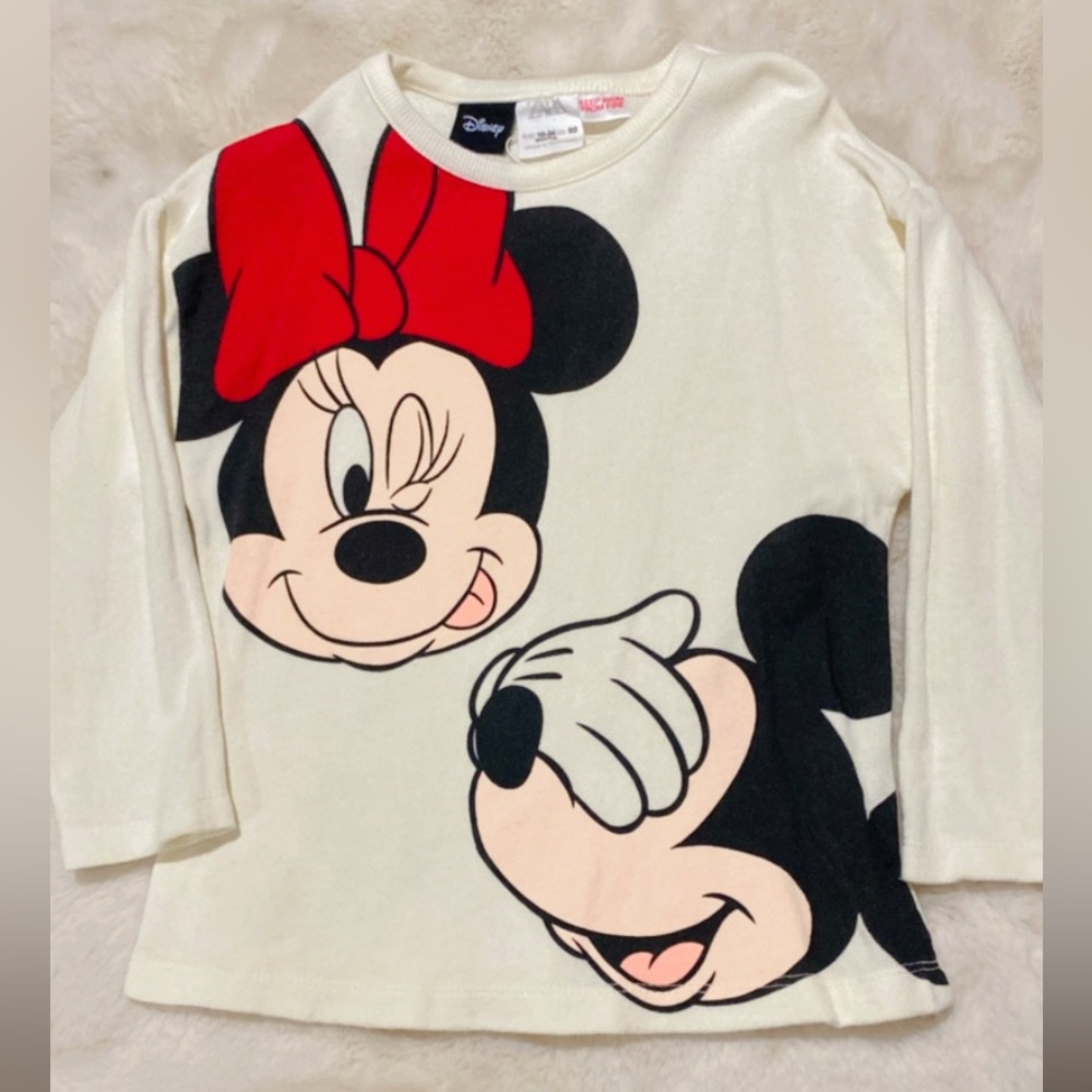 Zara brand 
Disney Cream Long Sleeve Tee with Minnie Mouse